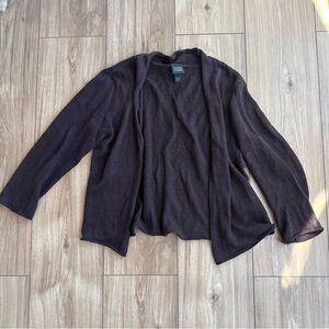 Eileen Fisher 100% Linen Cardigan Small Brown Draped Open Front Minimalist